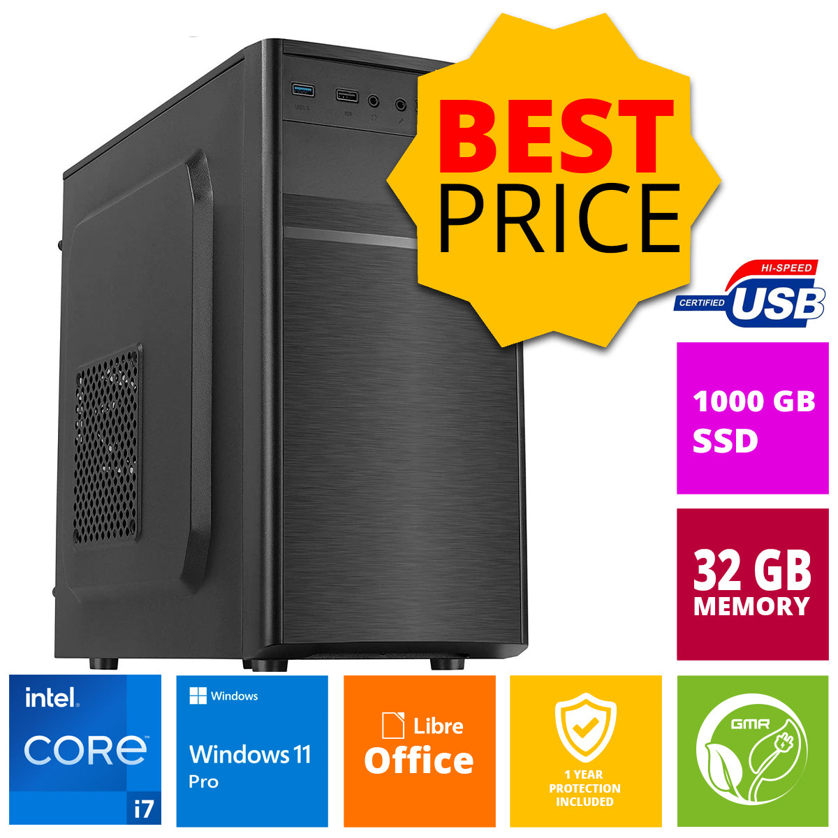 Intel Compleet PC Intel Core i7 32 GB RAM 1000 GB SSD Windows