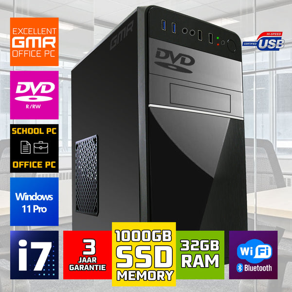 Intel Desktop PC met Core i7 - 32GB RAM - 1000GB SSD - WiFi - Bluetooth - Windows 11 Pro