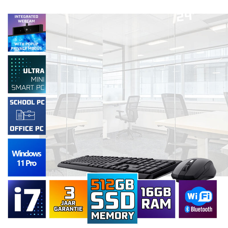 GMR All in One Desktop Computer met snelle Intel i7 | 24 Inch HD Scherm | 16GB RAM | 512GB SSD | USB3 | Windows 11 PRO | Draadloze Toetsenbord & Muis | HD Webcam | WiFi + Bluetooth | Direct klaar voor gebruik