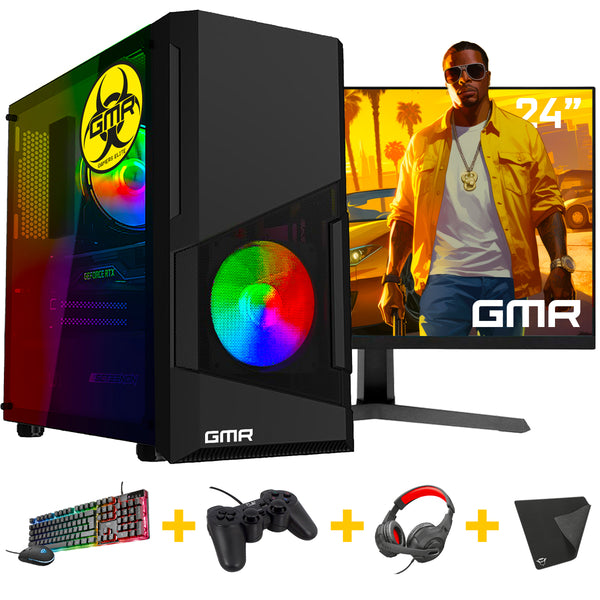 Ryzen 5 Budget 6-Core Game PC SET - 500GB SSD - 16GB RAM - Win 11 (24" Monitor, gaming toetsenbord & muis, controller, headset & muismat)