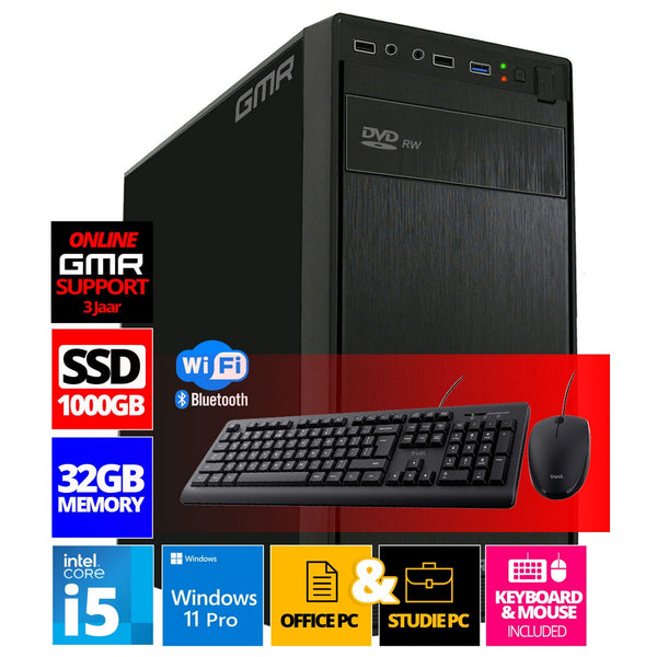 Intel Compleet PC | Intel Core i5 | 32 GB RAM | 1000 GB SSD | Windows 11 Pro | Inclusief Muis & Toetsenbord