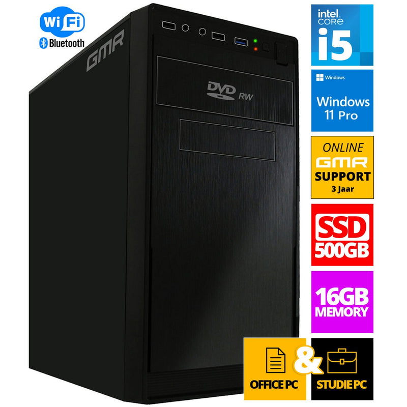 Intel Compleet Desktop PC | Intel Core i5 | 16 GB RAM | 512GB SSD | DVD+RW | Windows 11 Pro | Business Office Multimedia Computer