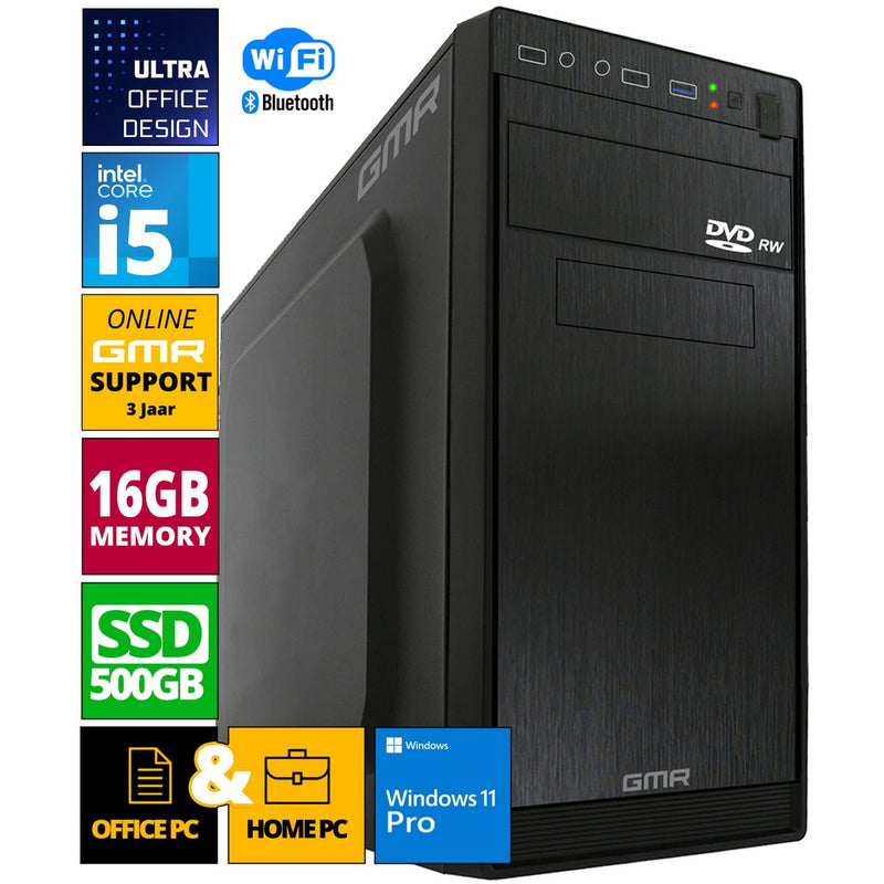 Intel Compleet Desktop PC | Intel Core i5 | 16 GB RAM | 512GB SSD | DVD+RW | Windows 11 Pro | Business Office Multimedia Computer