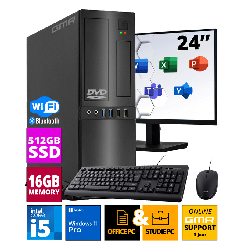 Intel Compleet PC SET | Intel Core i5 | 16 GB RAM | 500 GB SSD | Windows 11 Pro