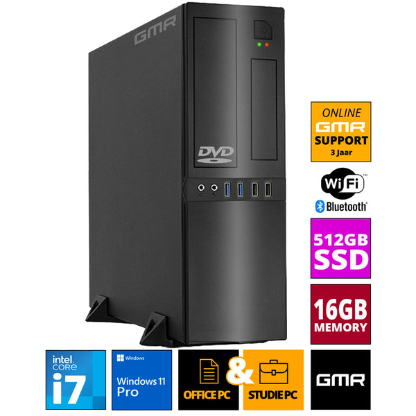 Intel Compleet Desktop PC | Intel Core i7 | 16 GB RAM | 512GB SSD | DVD+RW | Windows 11 Pro | Business Office Multimedia Computer