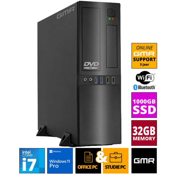 Intel Compleet Desktop PC | Intel Core i7 | 32 GB RAM | 1 TB SSD | DVD+RW | Windows 11 Pro | Business Office Multimedia Computer