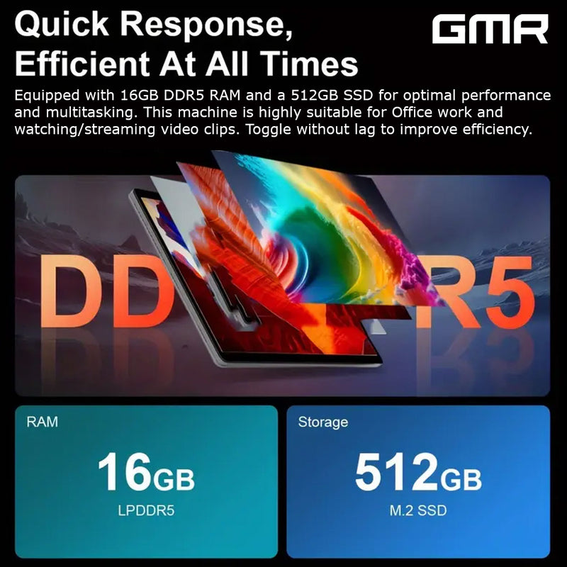 GMR - Windows 11 Tablet - 16inch - Touchscreen - Toetsenbord / Cover - Intel - 16GB RAM - 512GB SSD - Ideaal voor Thuis, Kantoor en Studie