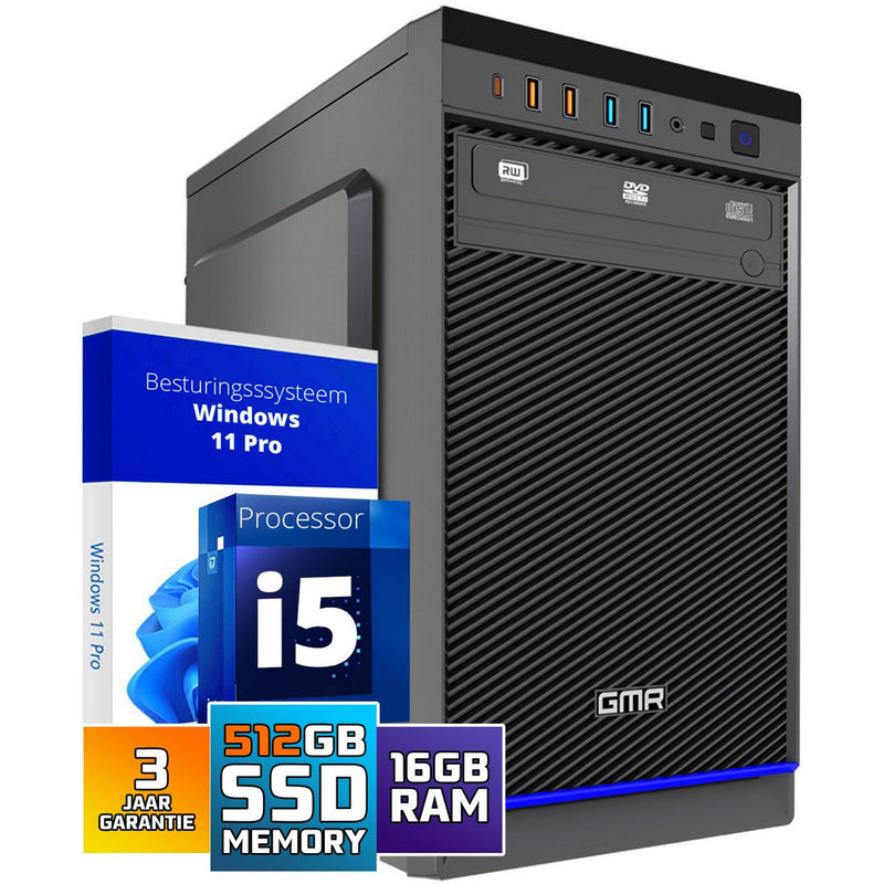 Intel Ultra Compleet Desktop PC | Intel Core i5 | 16 GB RAM | 512GB SSD M.2 | DVD+RW | Windows 11 Pro | Business Office Multimedia Computer