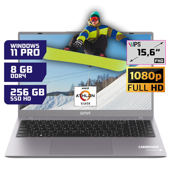 GMR - 15.6 Inch Full HD Laptop - AMD Athlon Silver - 8GB RAM - 256GB SSD - Windows 11 Pro voor Thuis, Office en Studie notebook