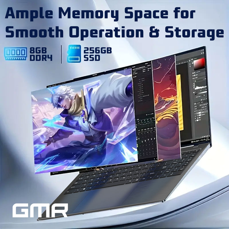 GMR - 15.6 Inch Full HD Laptop - AMD Athlon Silver - 8GB RAM - 256GB SSD - Office 2024 - Windows 11 Pro voor Thuis, Office en Studie notebook