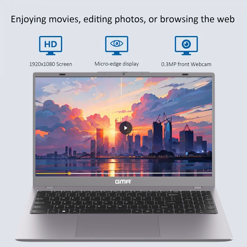 GMR - 15.6 Inch Full HD Laptop - AMD Athlon Silver - 8GB RAM - 256GB SSD - Office 2024 - Windows 11 Pro voor Thuis, Office en Studie notebook