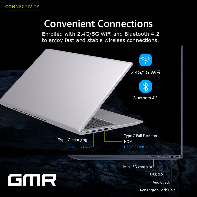 GMR - 15.6 Inch Full HD Laptop - AMD Athlon Silver - 8GB RAM - 256GB SSD - Windows 11 Pro voor Thuis, Office en Studie notebook