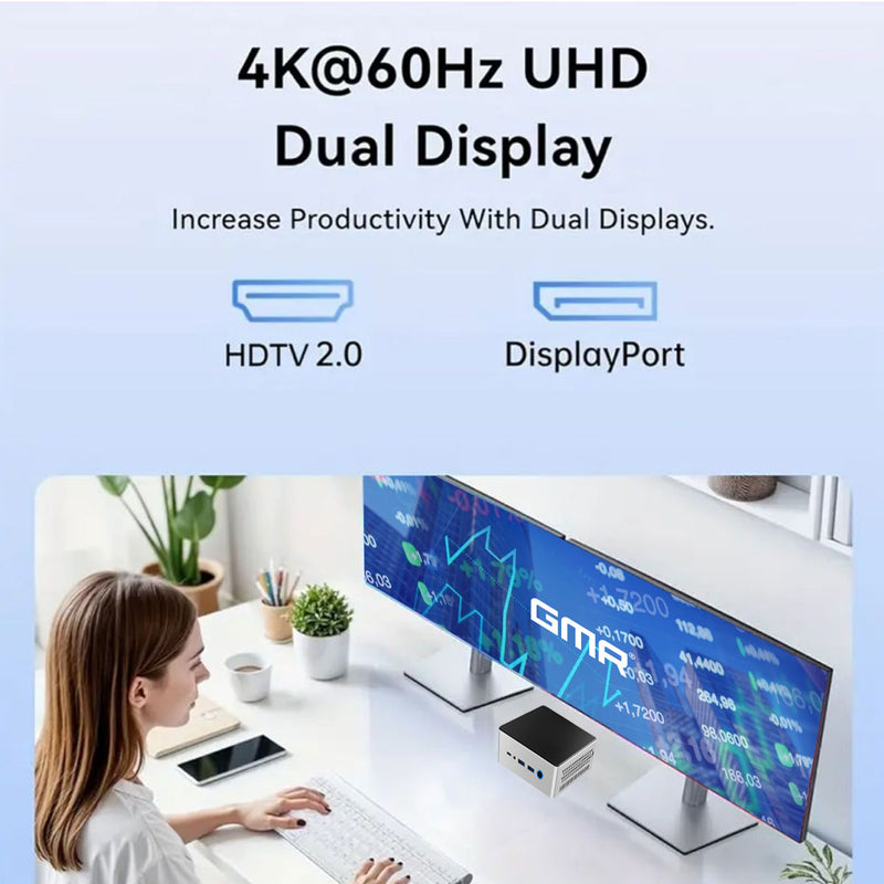 GMR Ultra Mini PC - Smart Computer – Snelle AMD Silver | Windows 11 Pro | 8GB RAM | 256GB SSD | USB-C | WiFi & Bluetooth | VESA Mount | Dual Monitor Support | 3 Jaar Garantie