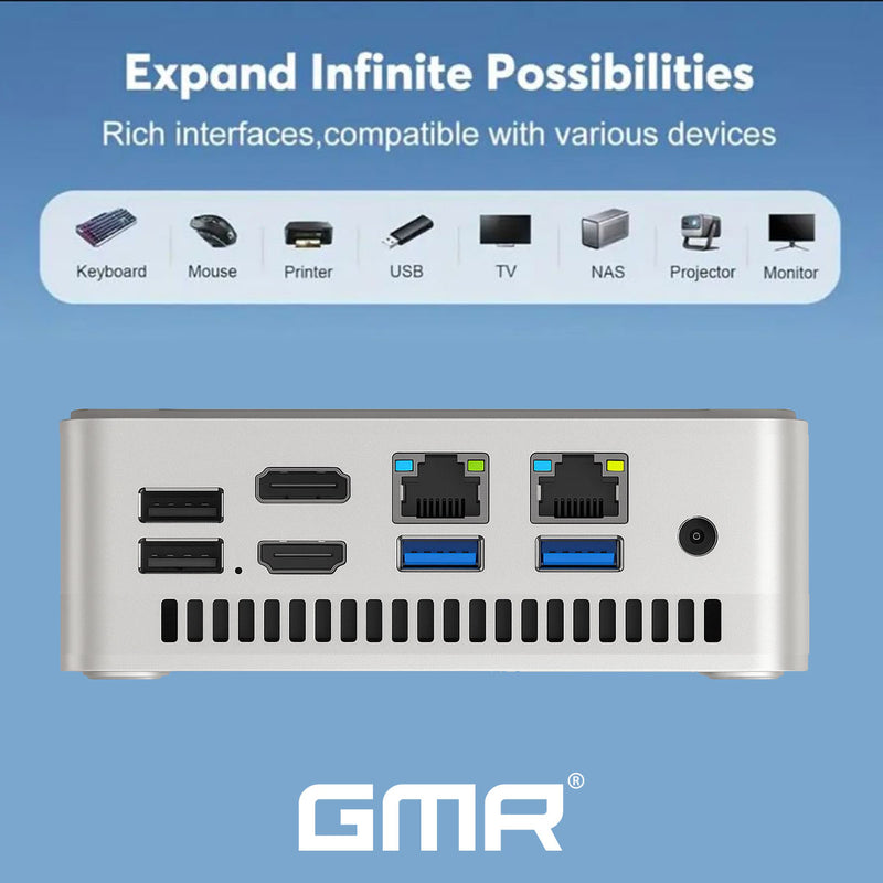 GMR Ultra Mini PC - Smart Computer – Snelle AMD Silver | Windows 11 Pro | 8GB RAM | 256GB SSD | USB-C | WiFi & Bluetooth | VESA Mount | Dual Monitor Support | 3 Jaar Garantie