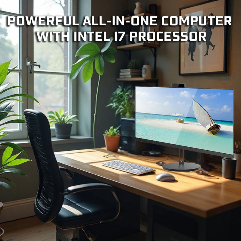 GMR All in One Desktop Computer met snelle Intel i7 | 24 Inch HD Scherm | 16GB RAM | 512GB SSD | USB3 | Windows 11 PRO | Draadloze Toetsenbord & Muis | HD Webcam | WiFi + Bluetooth | Direct klaar voor gebruik