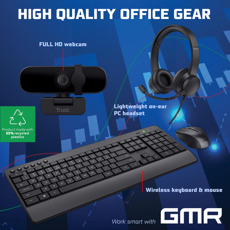 GMR Slim i7 Office PC SET Premium - Business Office Computer | 16 GB RAM | 512GB SSD | USB 3 | DVD | Windows 11 Pro | WiFi-Bluetooth | 24 Inch Monitor + Draadloze Muis & Toetsenbord + Headset + Webcam