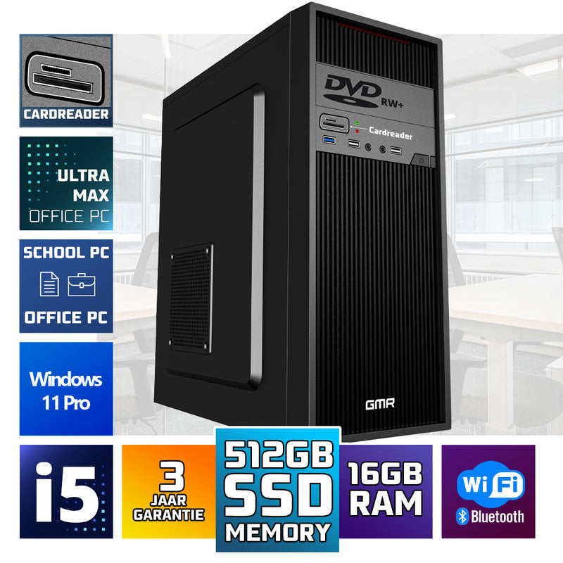 Intel Ultra max Compleet Desktop PC | Intel Core i5 | 16 GB RAM | 512GB SSD | DVD+RW | Windows 11 Pro | Business Office Multimedia Computer