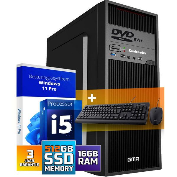 GMR - Intel Compleet PC | Intel Core i5 | 16 GB RAM | 500 GB SSD | Windows 11 Pro | Inclusief Muis & Toetsenbord