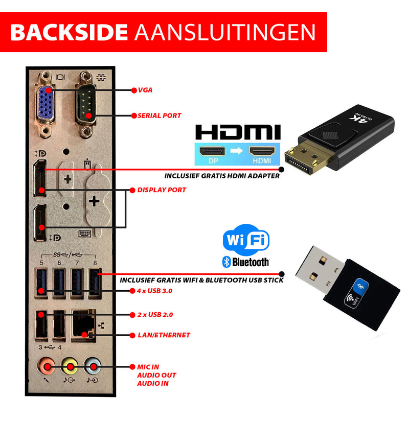 Intel Compleet PC SET | Intel Core i7 | 16 GB RAM | 500 GB SSD | Windows 11 Pro | Inclusief 2 x 24" Monitor, Muis & Toetsenbord