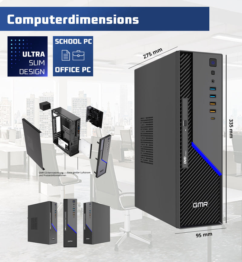 GMR Ultra SFF i7 Office PC - Business Office Computer | 16 GB RAM | 512GB SSD M.2 | DVD±RW | Windows 11 Pro | WiFi-Bluetooth