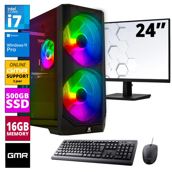 Intel Compleet PC SET 24" | Intel Core i7 | 16 GB RAM | 500 GB SSD | Windows 11 Pro